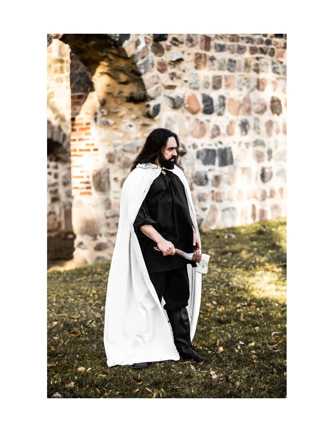 Longue cape médiévale blanche, modèle Gunnar ⚔️ Boutique Épées