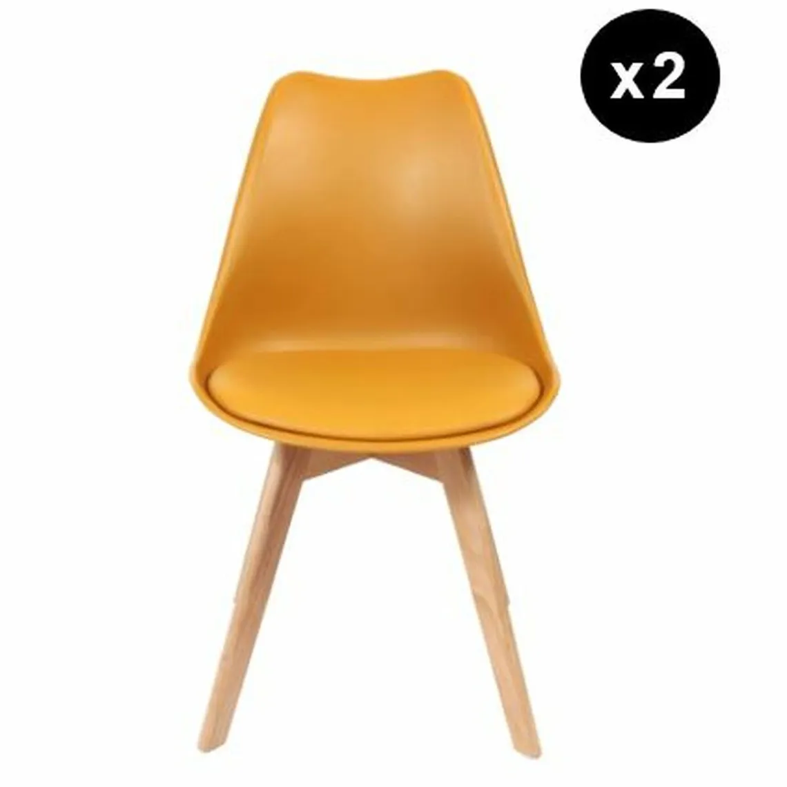 Lot de 2 chaises scandinaves coque rembourée - jaune | 3 Suisses