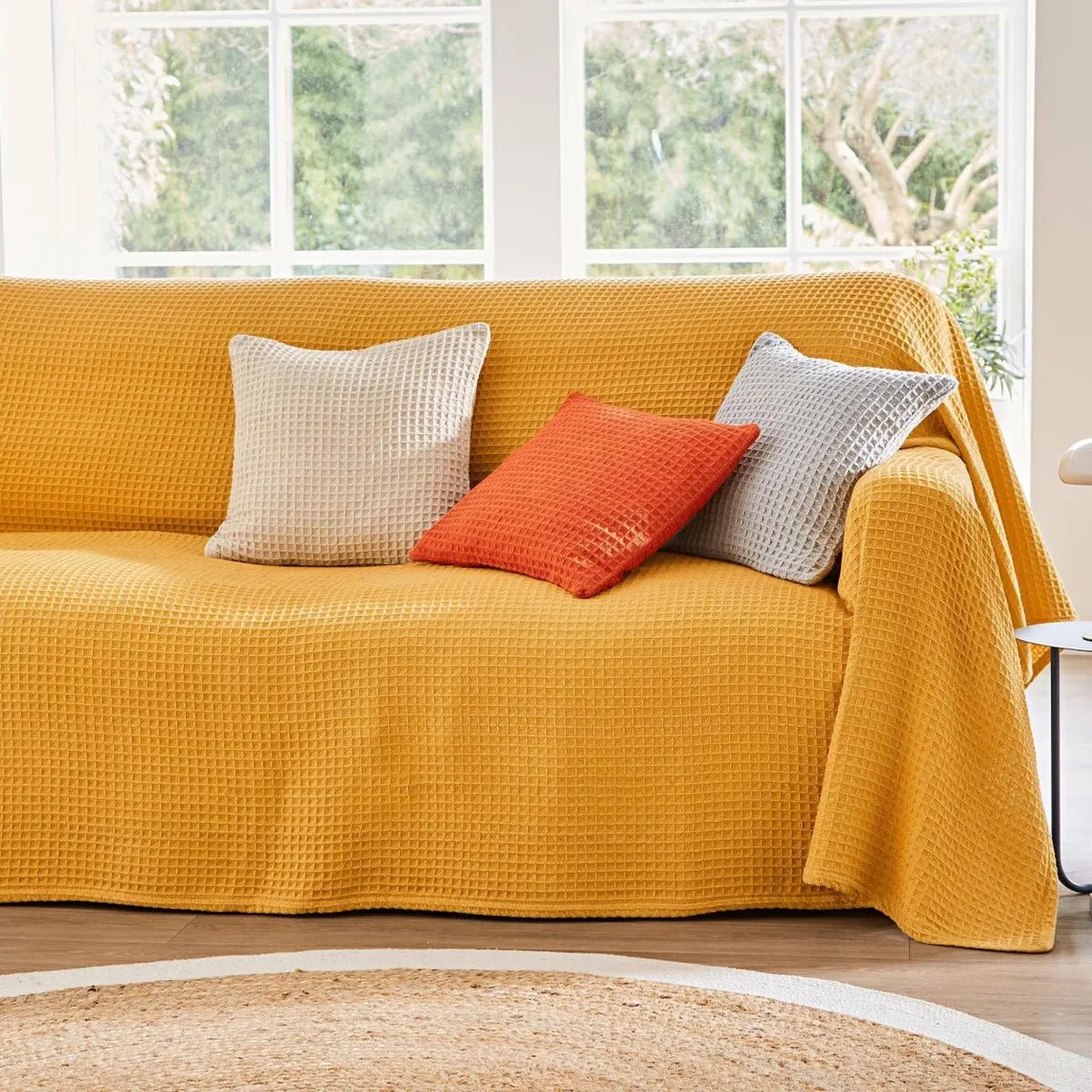 Lot de 2 housses de coussin en coton nid d'abeille JC.FEROE Jaune curry | 3 Suisses