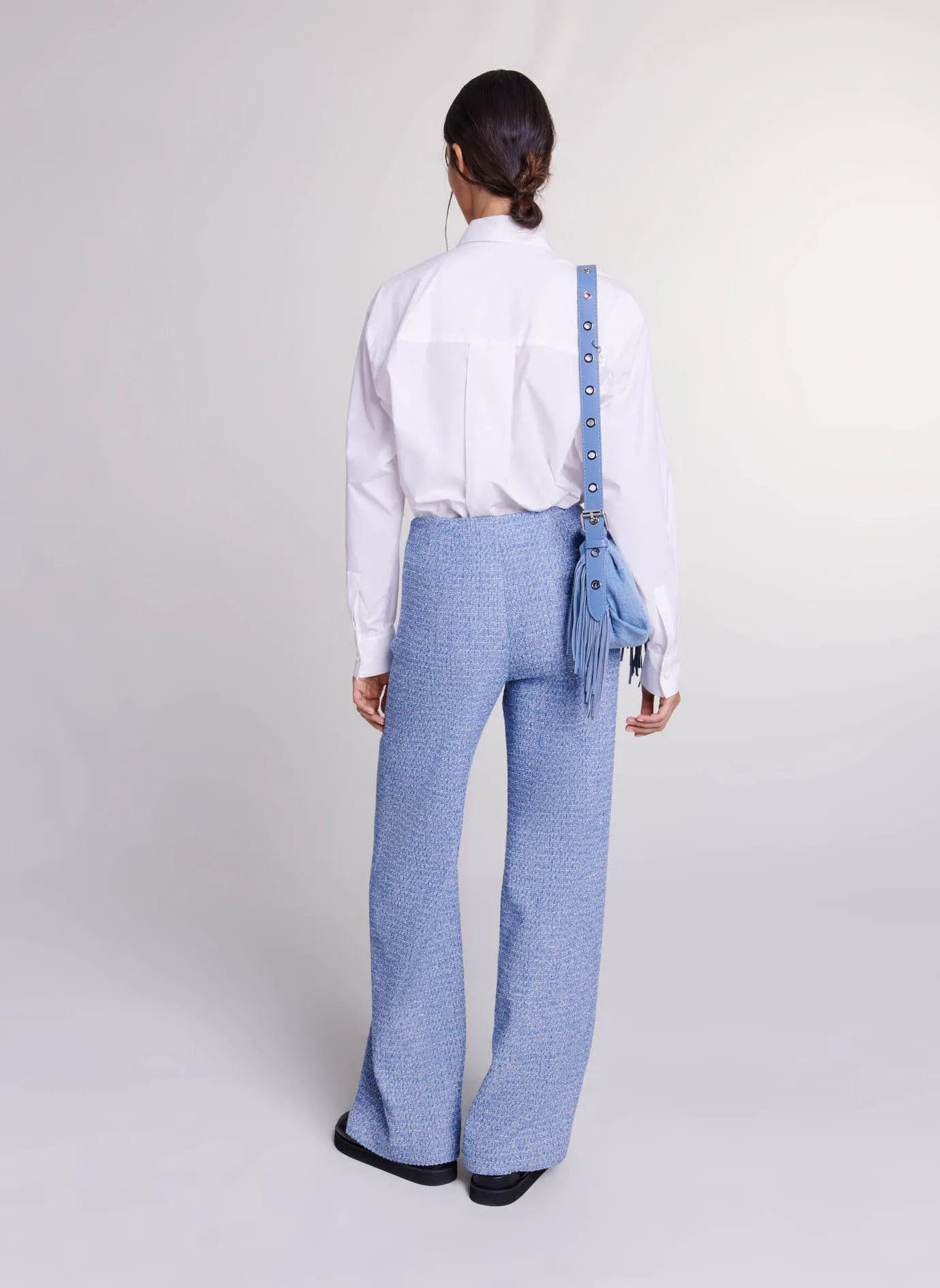 MAJE  Pantalon large en coton mélangé - Bleu