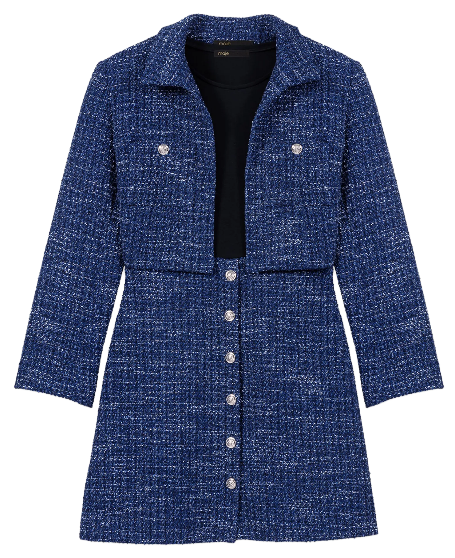 MAJE  Robe deux-en-un effet tweed - Bleu