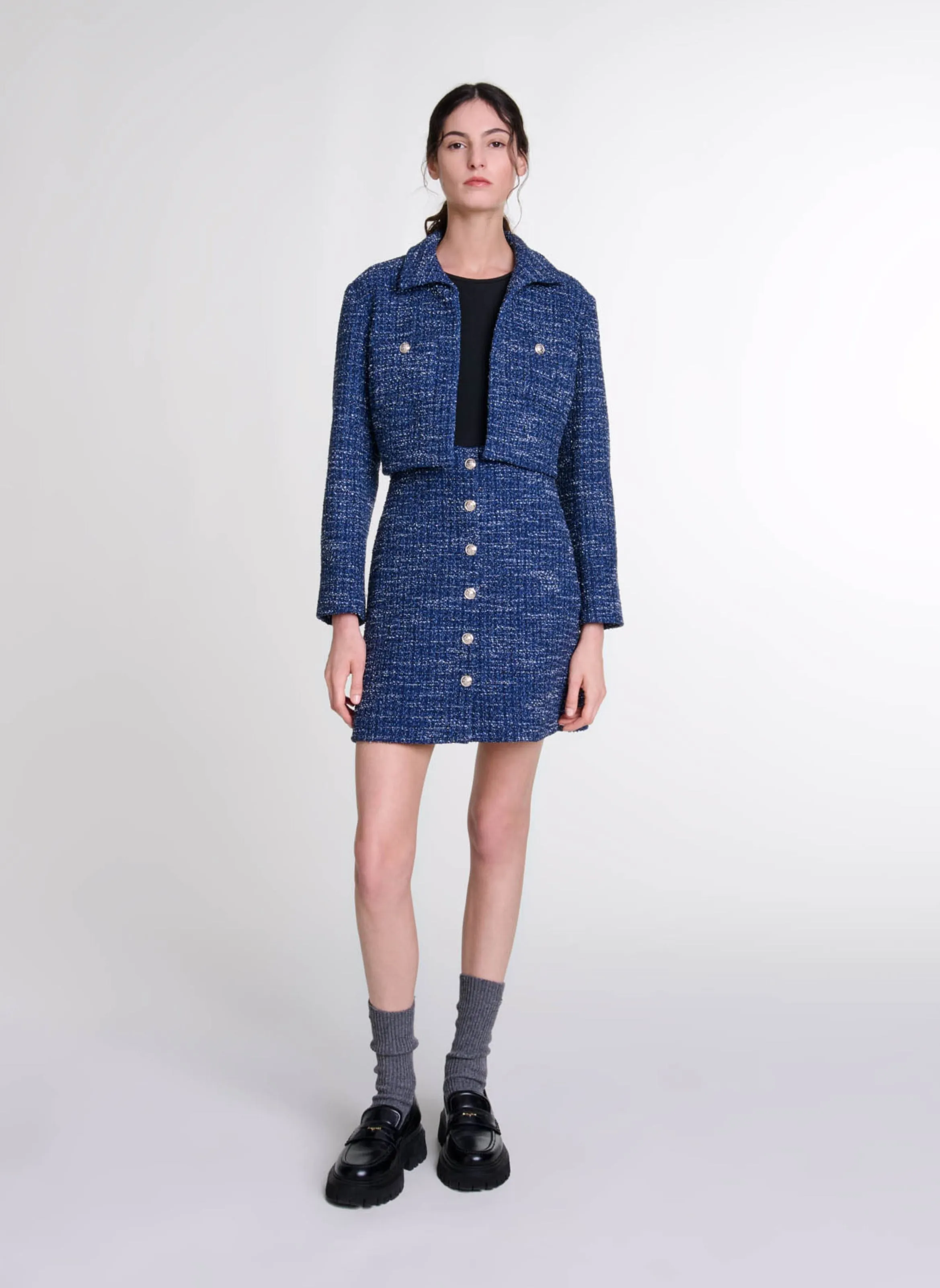 MAJE  Robe deux-en-un effet tweed - Bleu