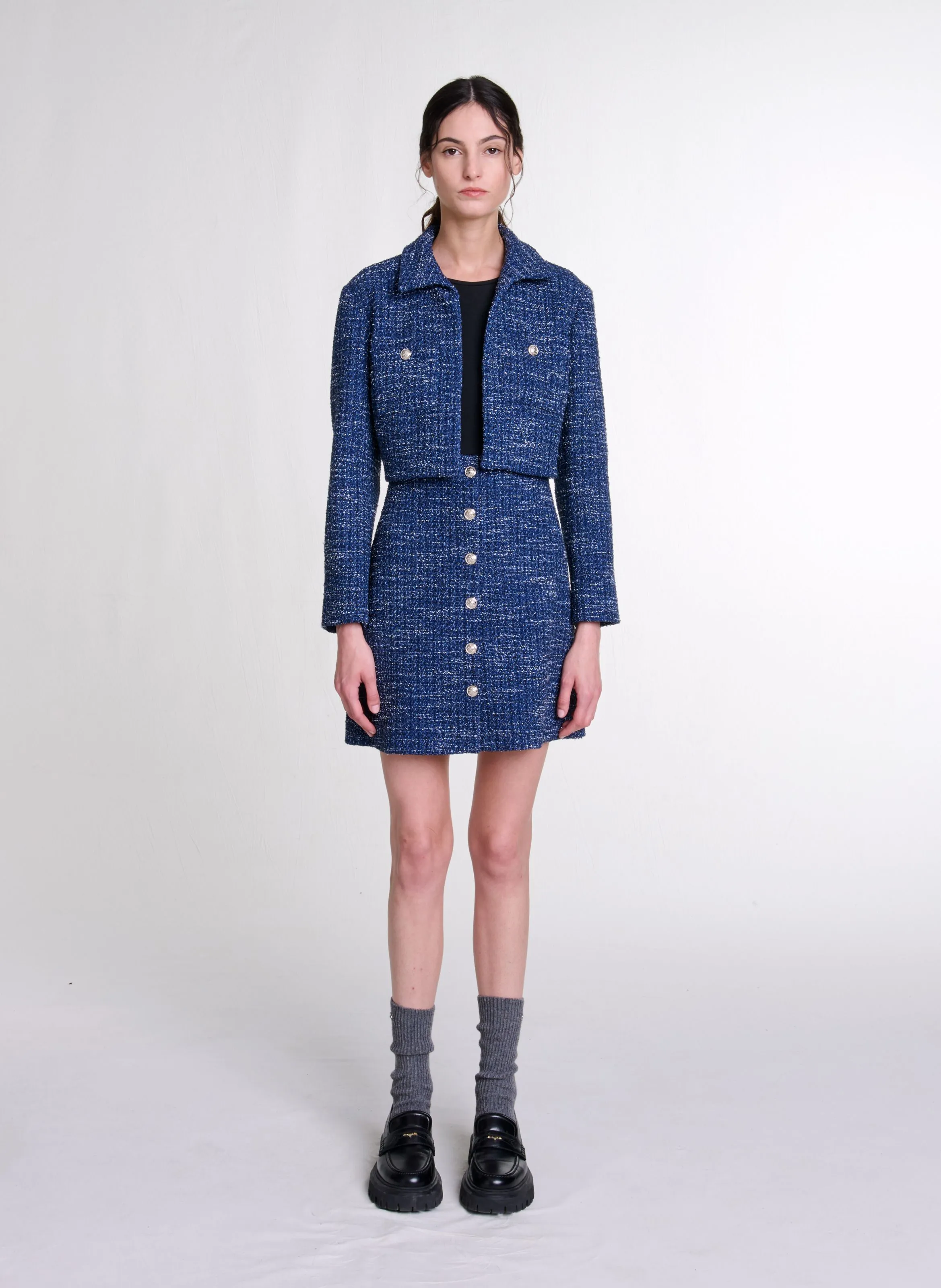 MAJE  Robe deux-en-un effet tweed - Bleu