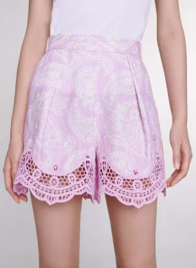 MAJE  Short imprimé à dentelle - Rose