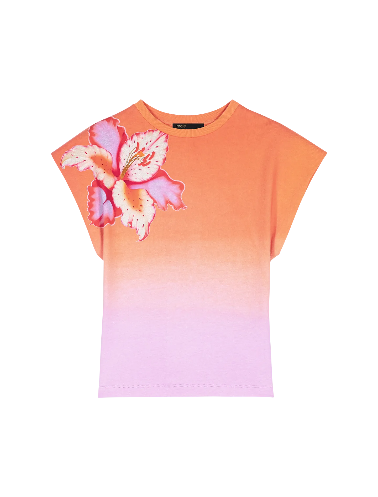 MAJE  Top col rond à imprimé floral - Orange