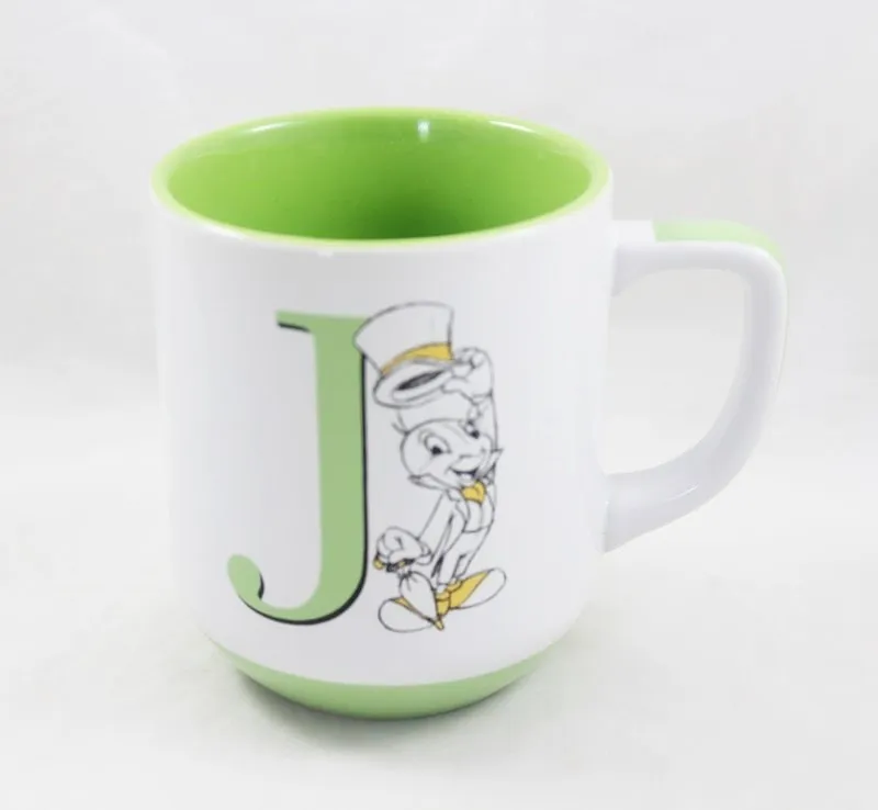 Mug Jiminy Cricket DISNEYLAND PARIS Pinocchio lettre J tasse blanc ...