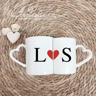 MUGS DUO INITIALES AVEC COEUR ROUGE