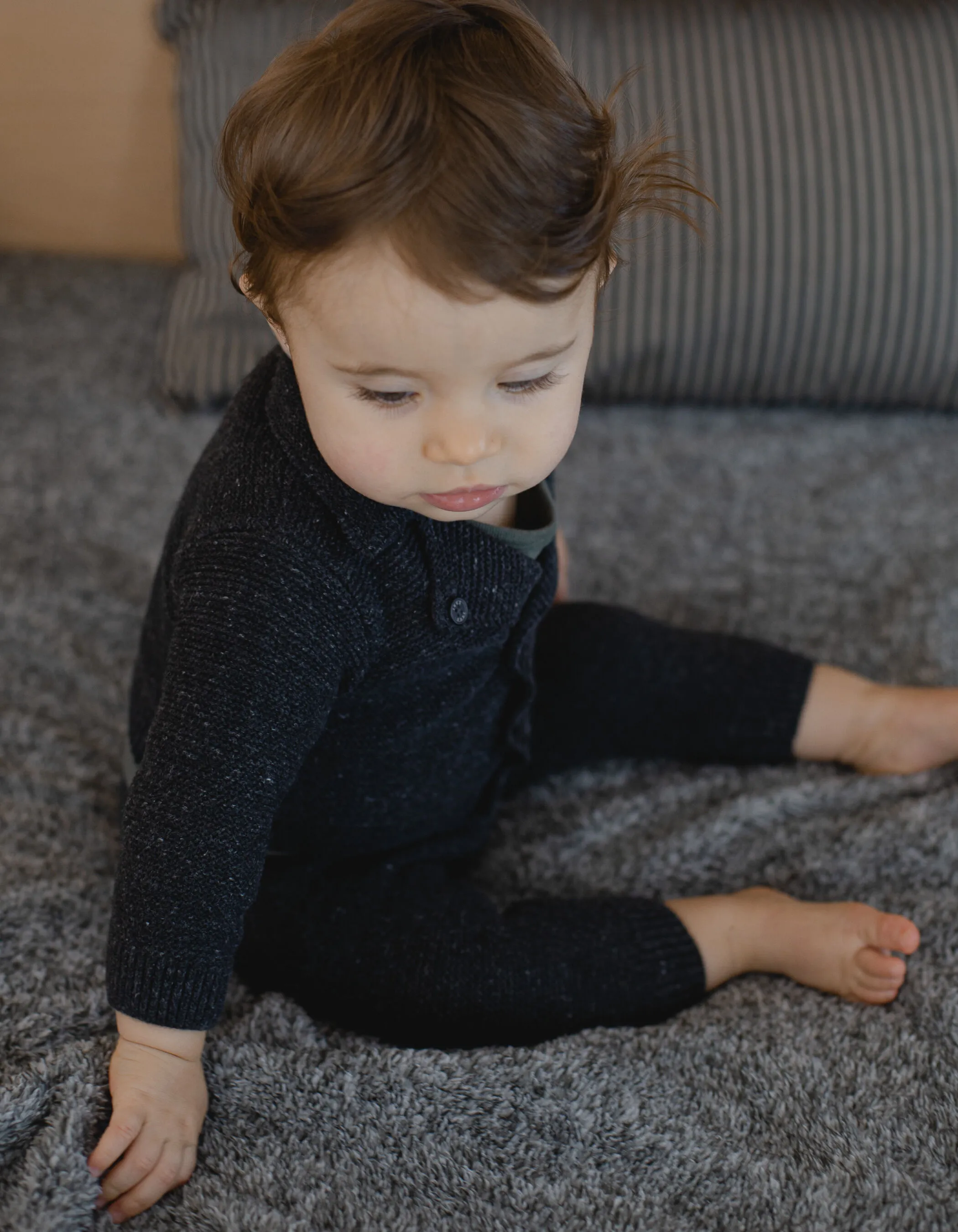 Pantalon gris chiné en tricot coton bio bébé