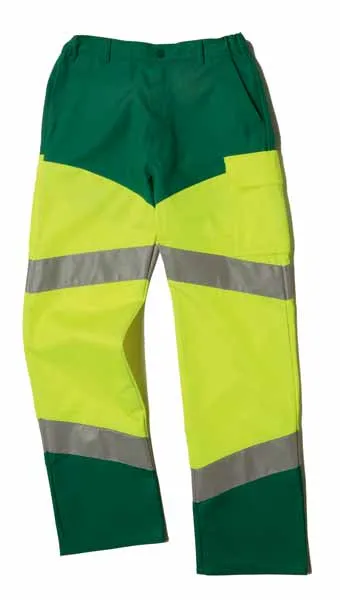 Pantalon HV 100% Eco-Responsable Jaune Fluo / Vert Amazonie 