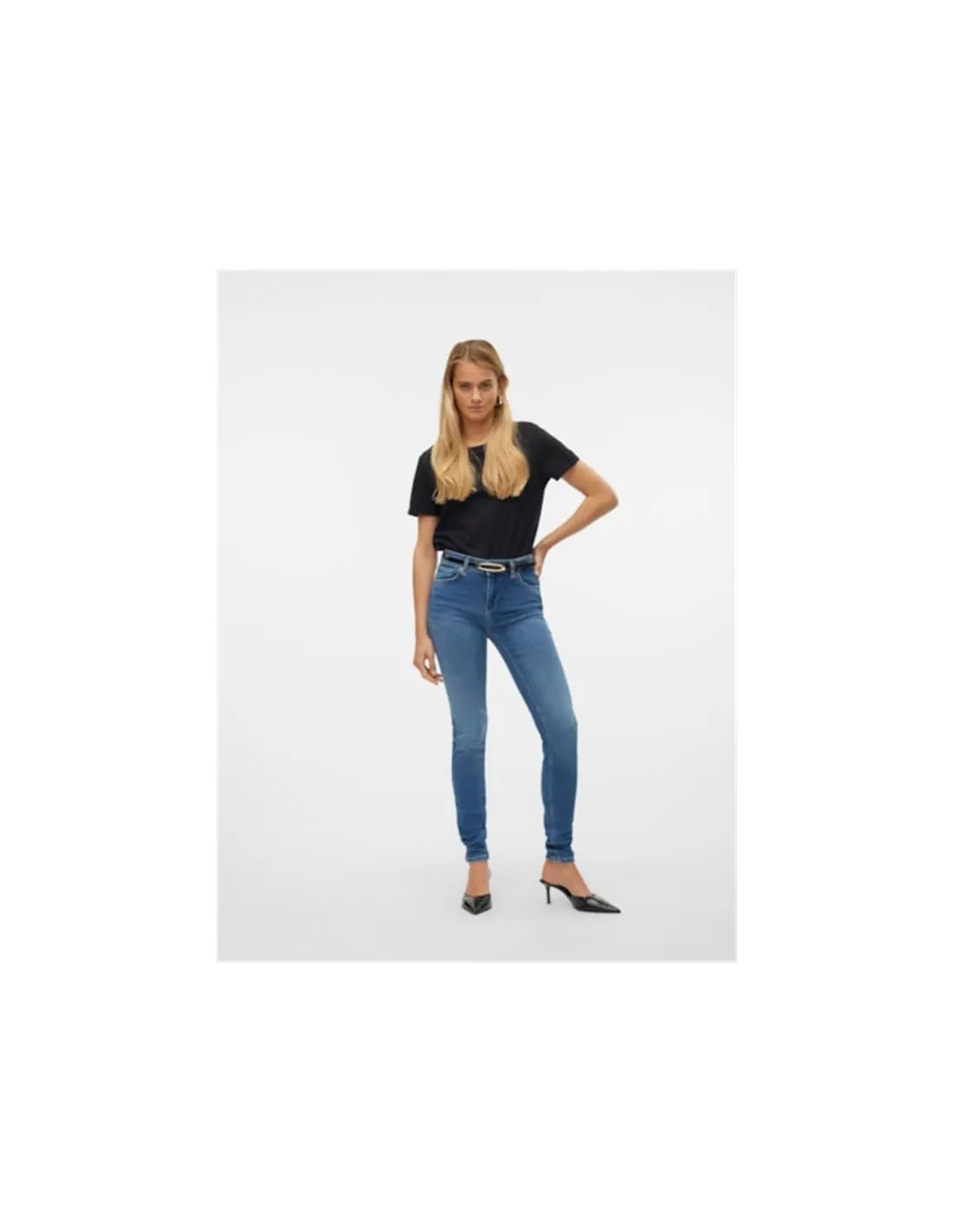 Pantalon Vero Moda lux Mrlim Jeansi310 Bleu moyen Denim Femme