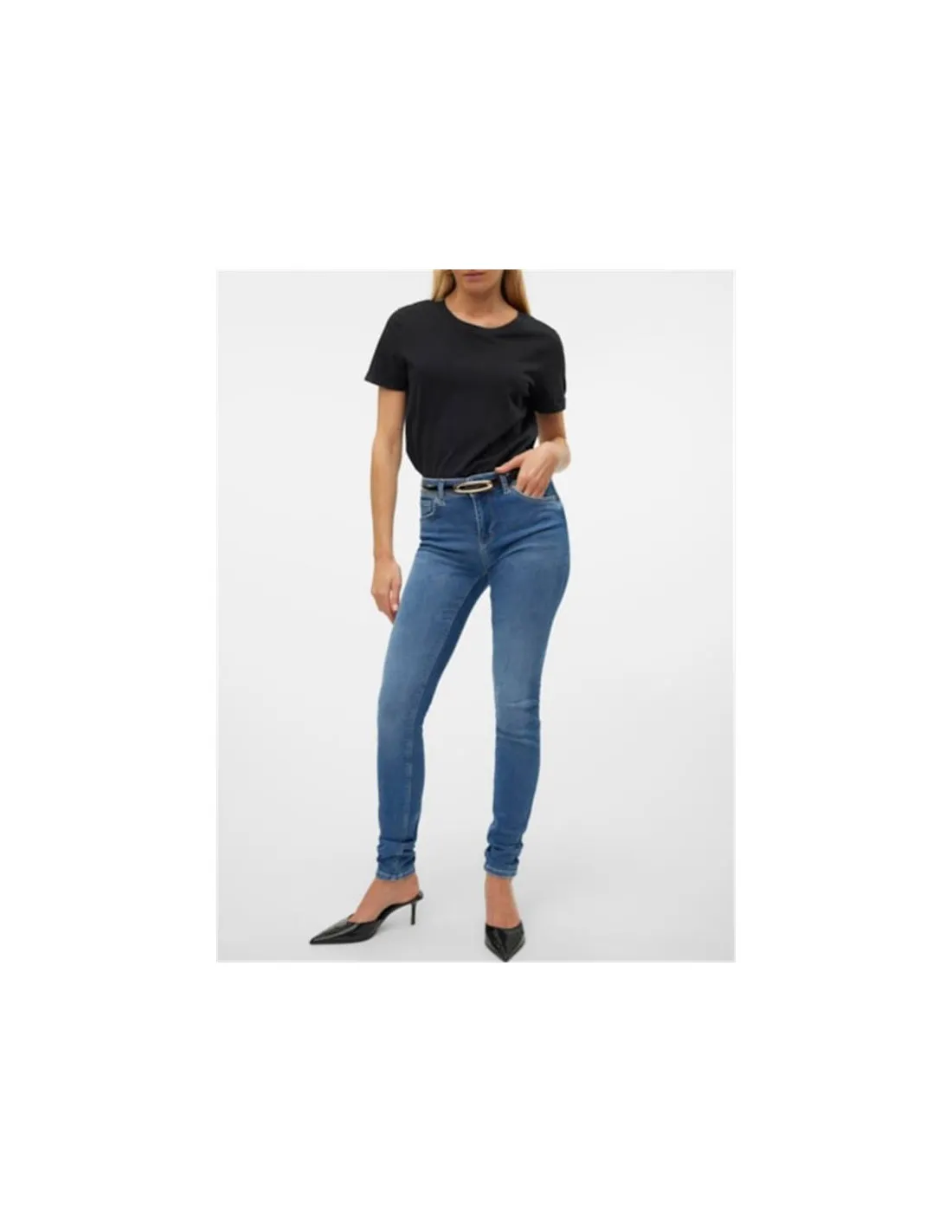 Pantalon Vero Moda lux Mrlim Jeansi310 Bleu moyen Denim Femme