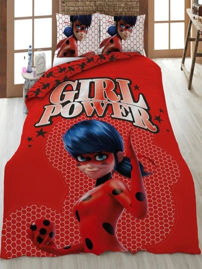 Parure de lit simple- Miraculous - Marinette - girl power - 140 cm x 200 cm - Rouge