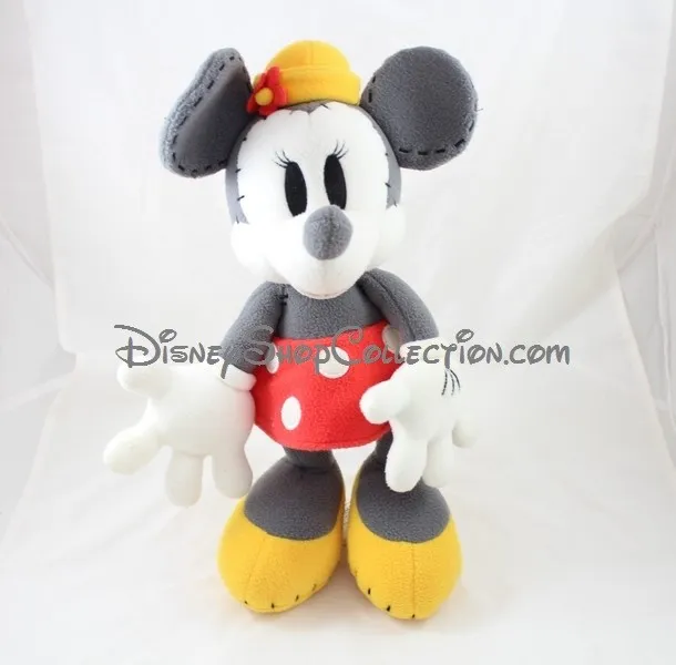 Peluche Minnie DISNEYLAND PARIS retro gris blanc jupe rouge Disney ...