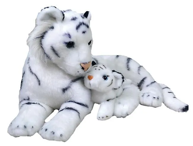 PELUCHE MUM ET BABY TIGRE BLANC 38 CM