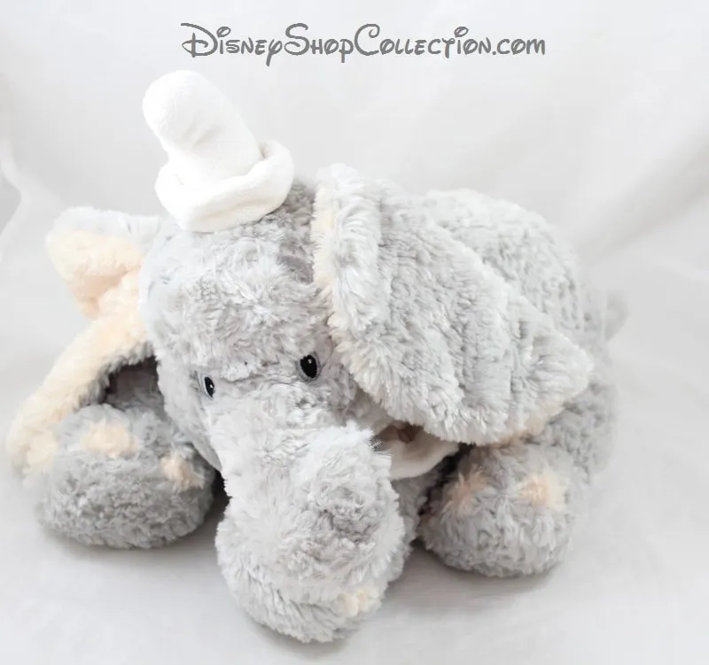 Peluche éléphant Dumbo DISNEY STORE bébé gris beige col blanc 35 cm