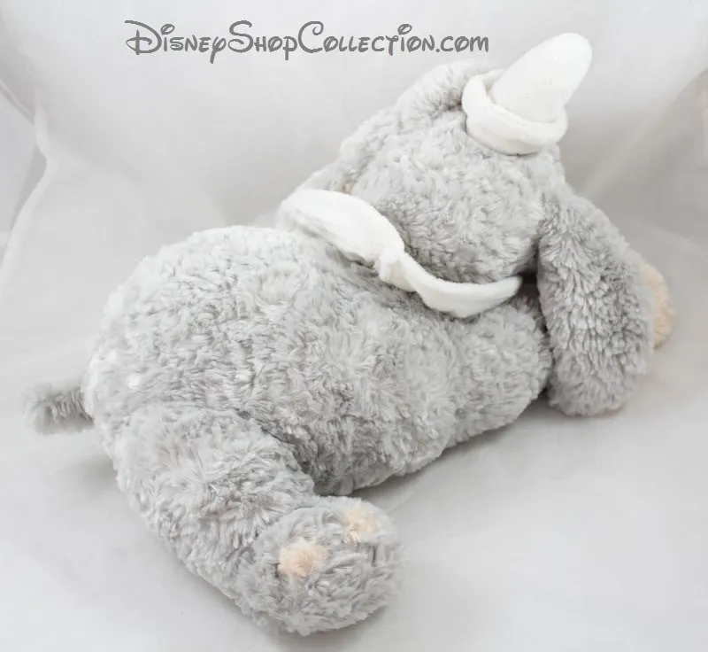 Peluche éléphant Dumbo DISNEY STORE bébé gris beige col blanc 35 cm