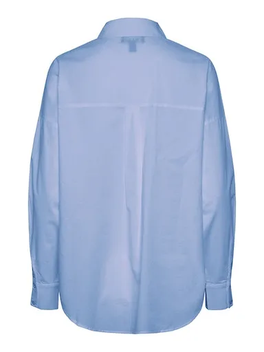 PIECES PCTANNE Chemise Oversize Bleu en Coton Bio