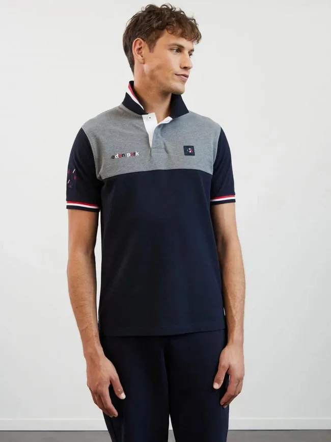 Polo bicolore feinte de passe bleu gris homme - Eden Park | wimod