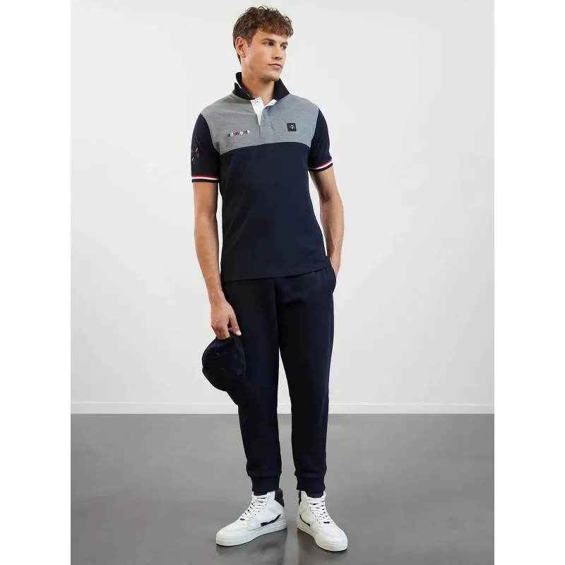 Polo bicolore feinte de passe bleu gris homme - Eden Park | wimod