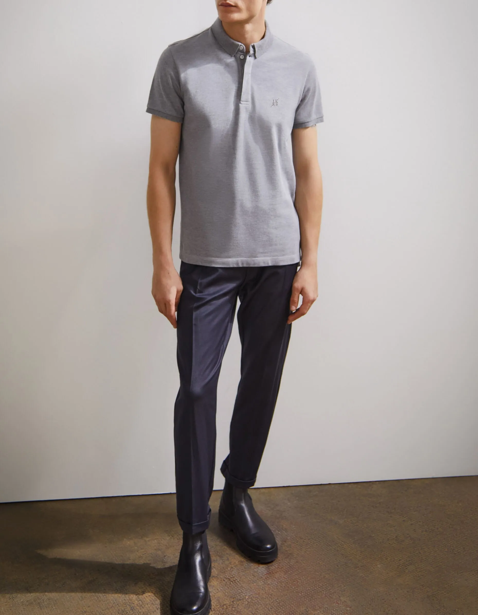 Polo SLIM gris chiné bi-matière Homme