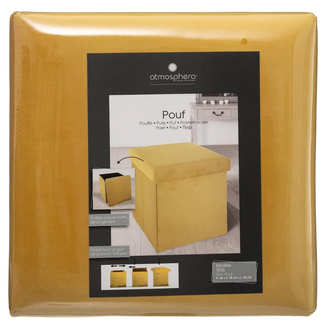 Pouf pliant velours jaune Tess | 3 Suisses