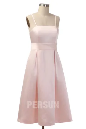 Robe demoiselle d'honneur simple mi longue en satin rose pâle