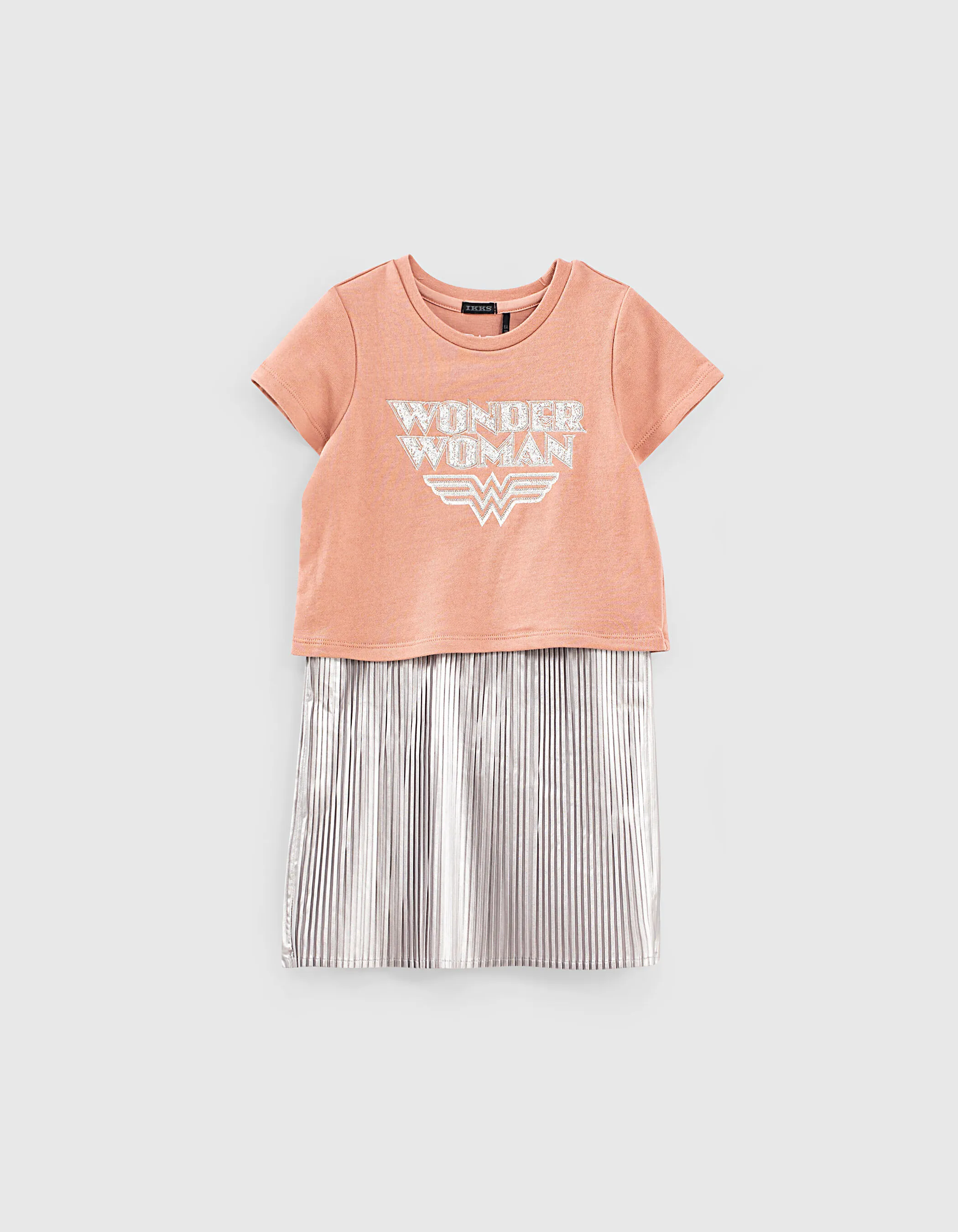 Robe dusty rose IKKS - WONDER WOMAN bi matière fille