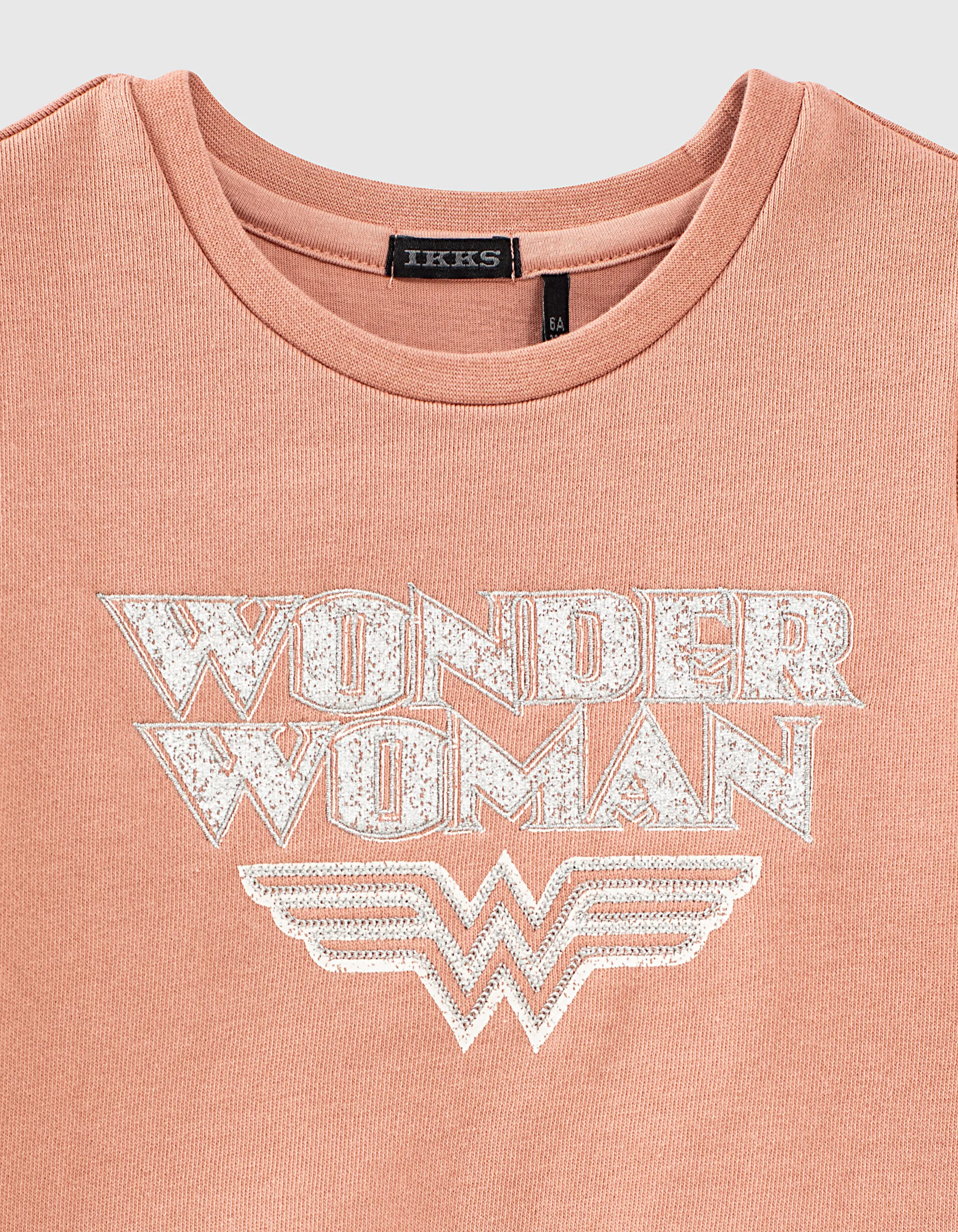 Robe dusty rose IKKS - WONDER WOMAN bi matière fille