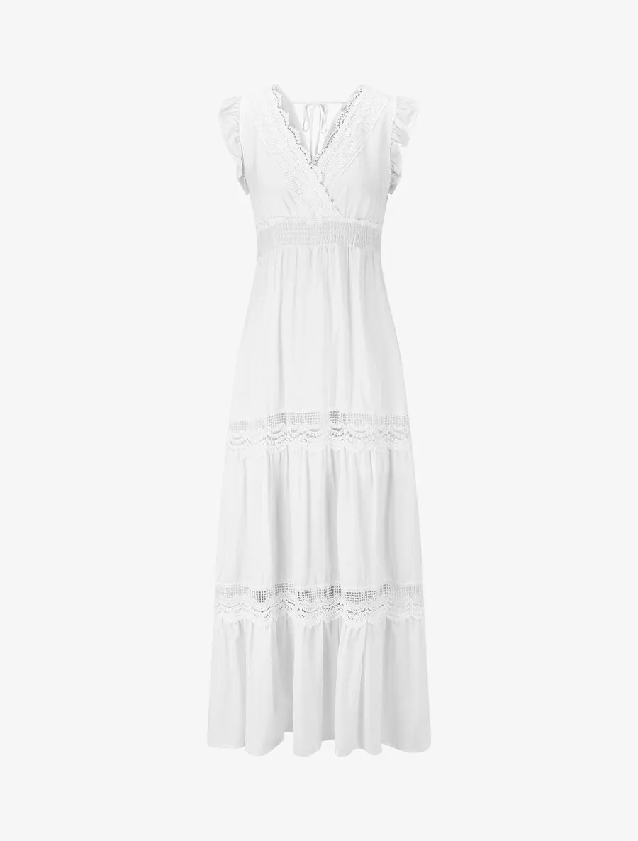 Robe longue unie ajourée - Blanc