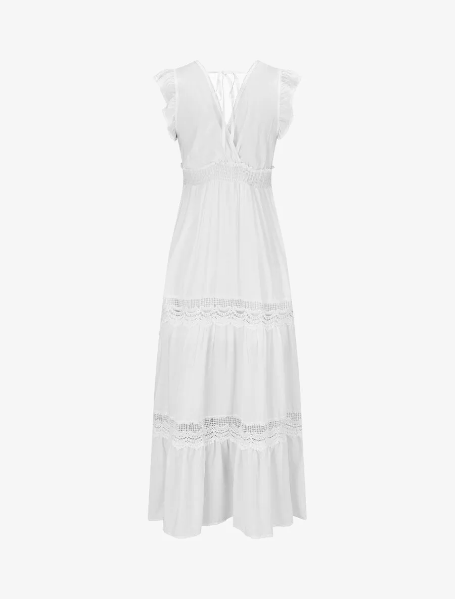 Robe longue unie ajourée - Blanc