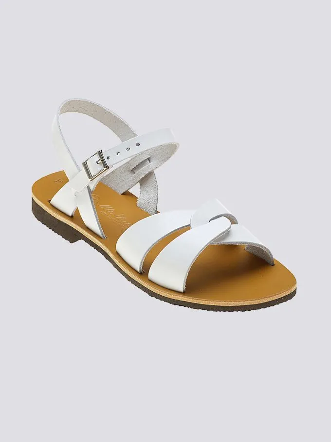 Sandales brides croisees athena cuir tannage vegetal blanc femme - Max Vincent - Marques de France