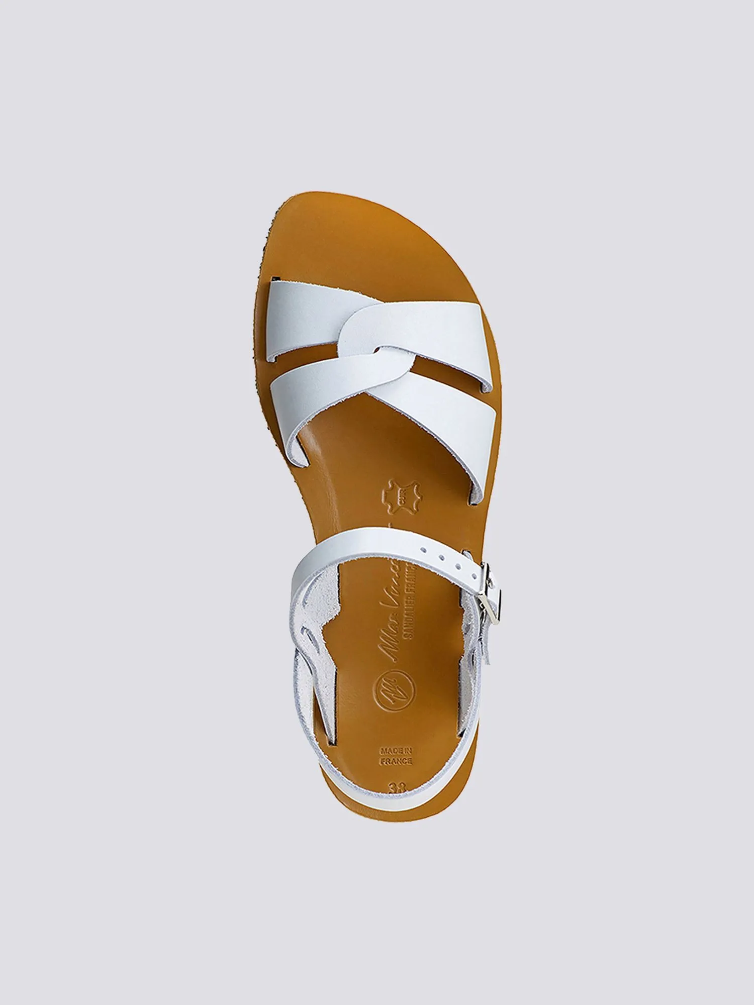 Sandales brides croisees athena cuir tannage vegetal blanc femme - Max Vincent - Marques de France