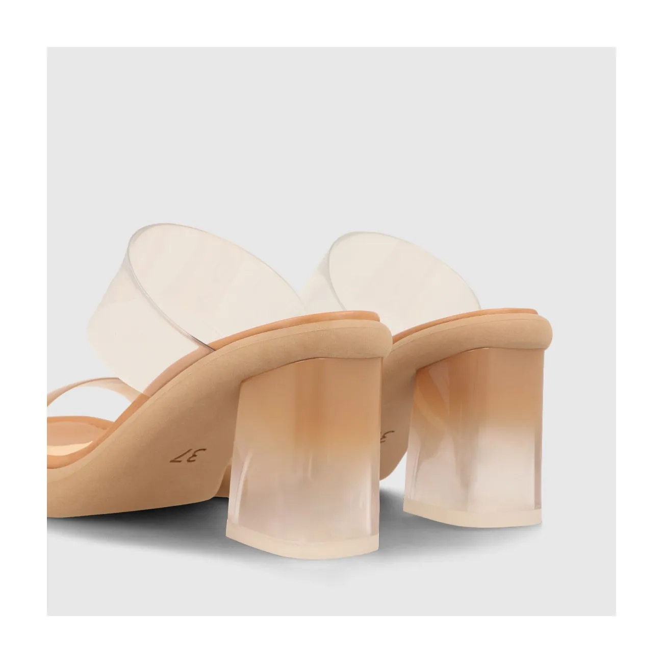 Sandales à talon femme en vinyle transparent de couleur camel | LODI Chaussures pour femme en ligne.