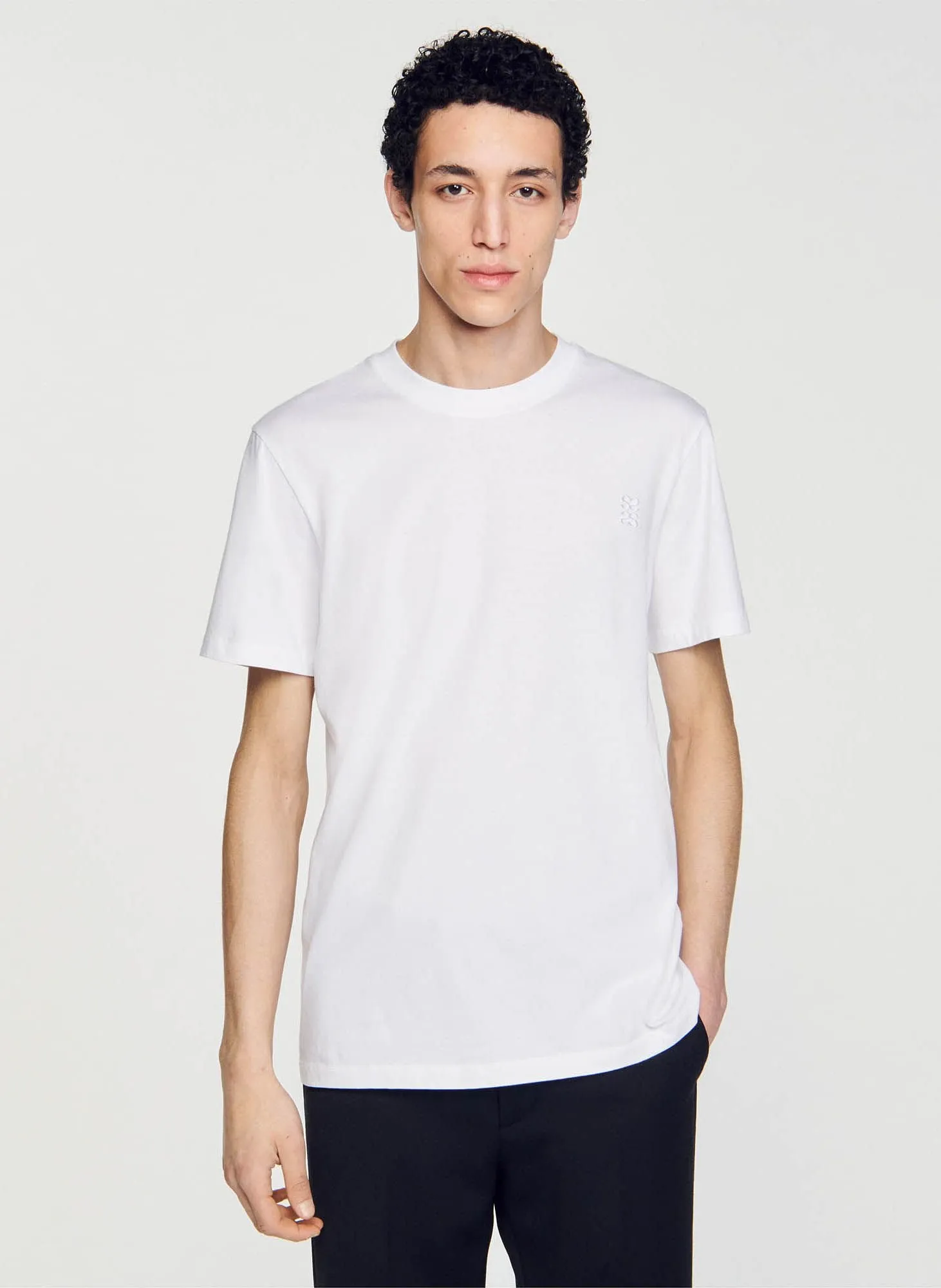 SANDRO  Tee-shirt col rond en coton - Blanc