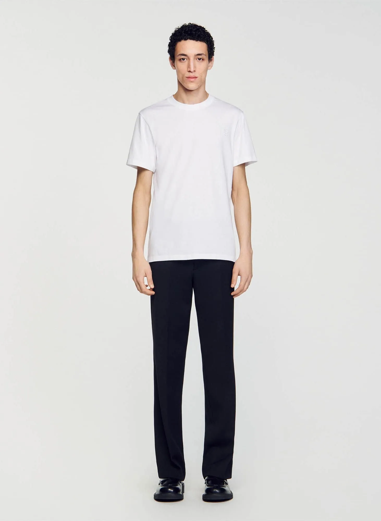 SANDRO  Tee-shirt col rond en coton - Blanc