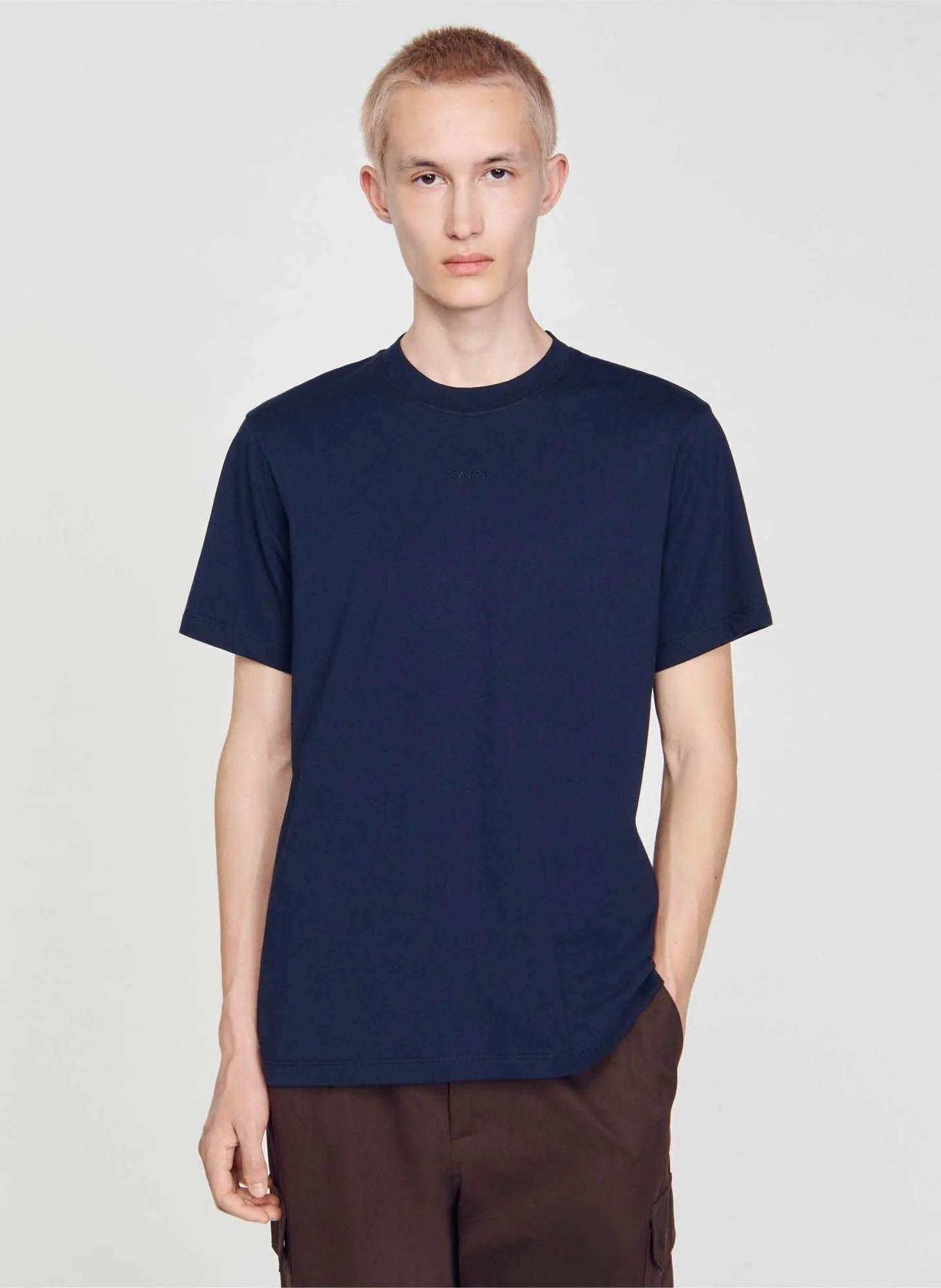 SANDRO  Tee-shirt droit col rond en coton - Bleu