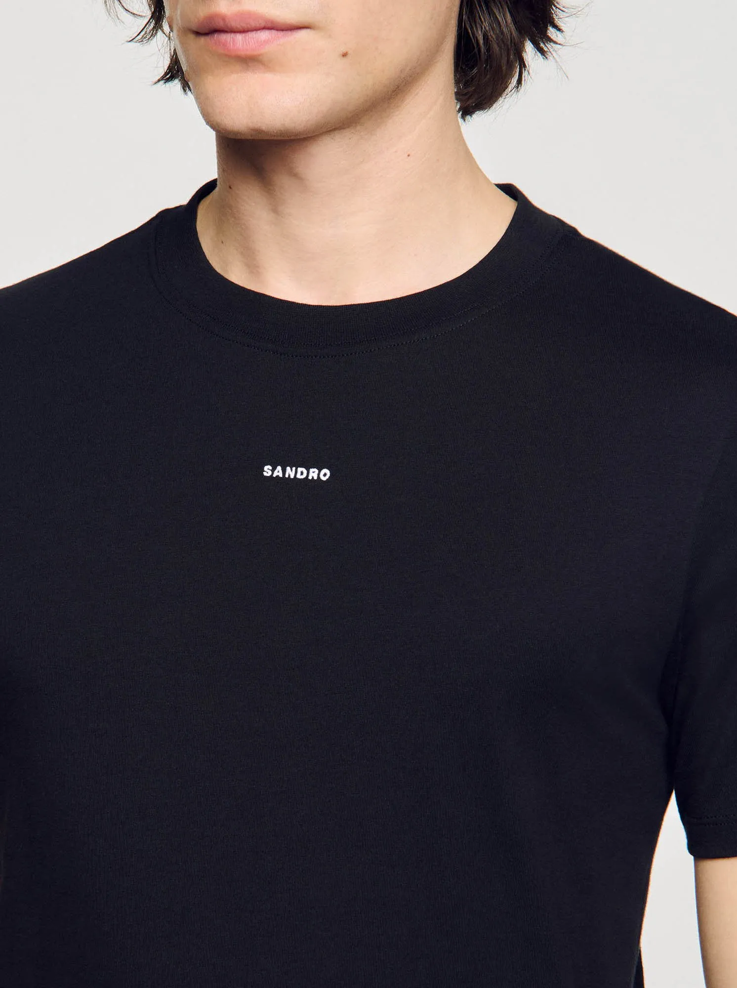 SANDRO  Tee-shirt droit col rond en coton - Noir