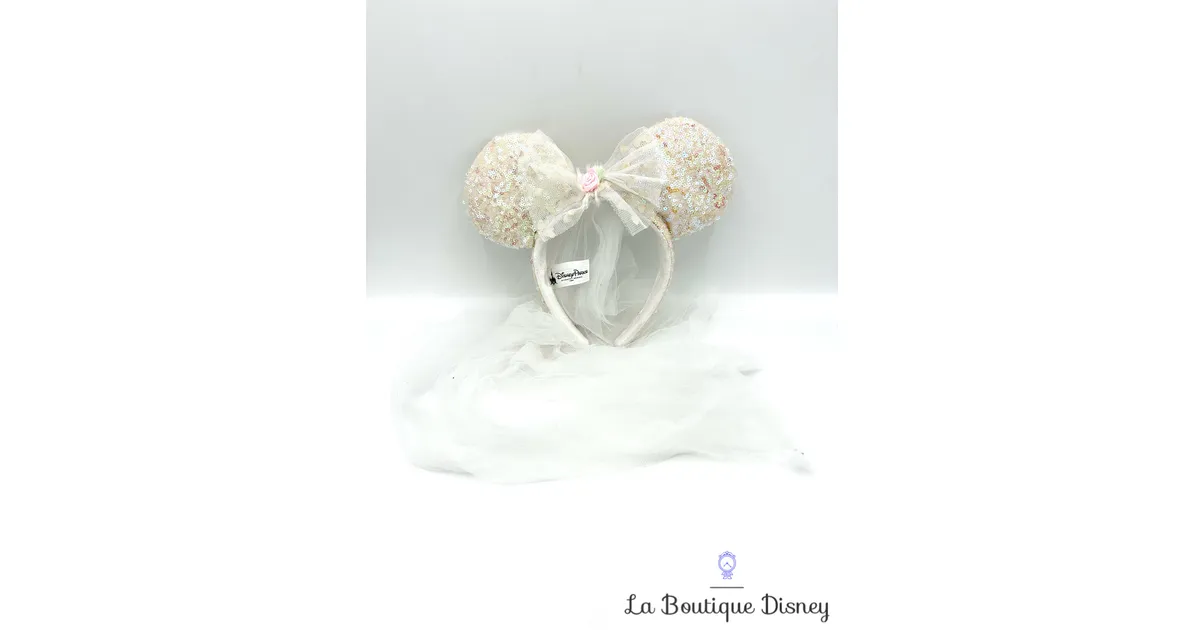 Serre tête Oreilles Minnie Mouse Mariée Disney Parks Disneyland Ears sequins blanc voile mariage