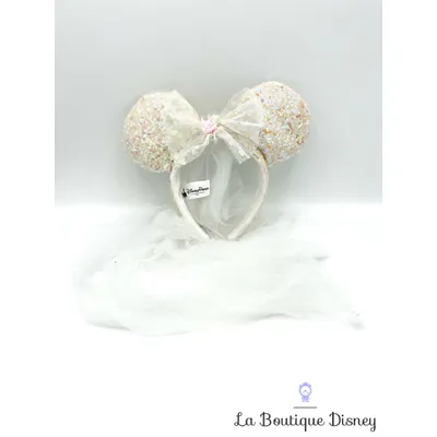 Serre tête Oreilles Minnie Mouse Mariée Disney Parks Disneyland Ears sequins blanc voile mariage