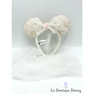 Serre tête Oreilles Minnie Mouse Mariée Disney Parks Disneyland Ears sequins blanc voile mariage