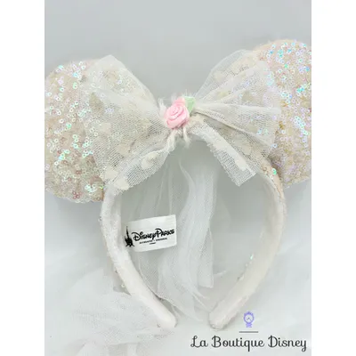 Serre tête Oreilles Minnie Mouse Mariée Disney Parks Disneyland Ears sequins blanc voile mariage