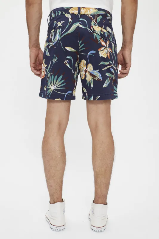 Short chino Authentic bleu imprimé tropical