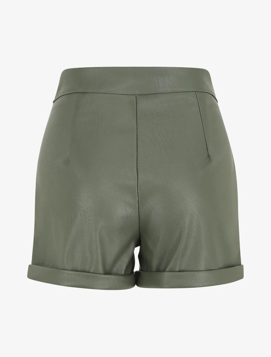 Short en simili à revers - Kaki