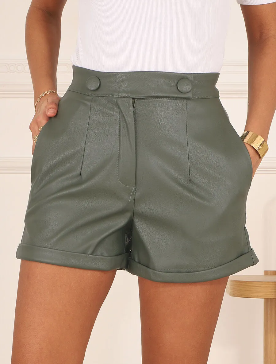 Short en simili à revers - Kaki