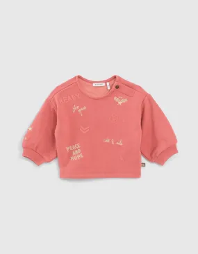 Sweat bois de rose broderies et flocages bébé fille