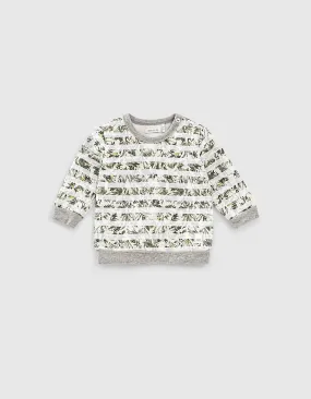 Sweat gris imprimé feuillage rayé blanc bébé garçon 