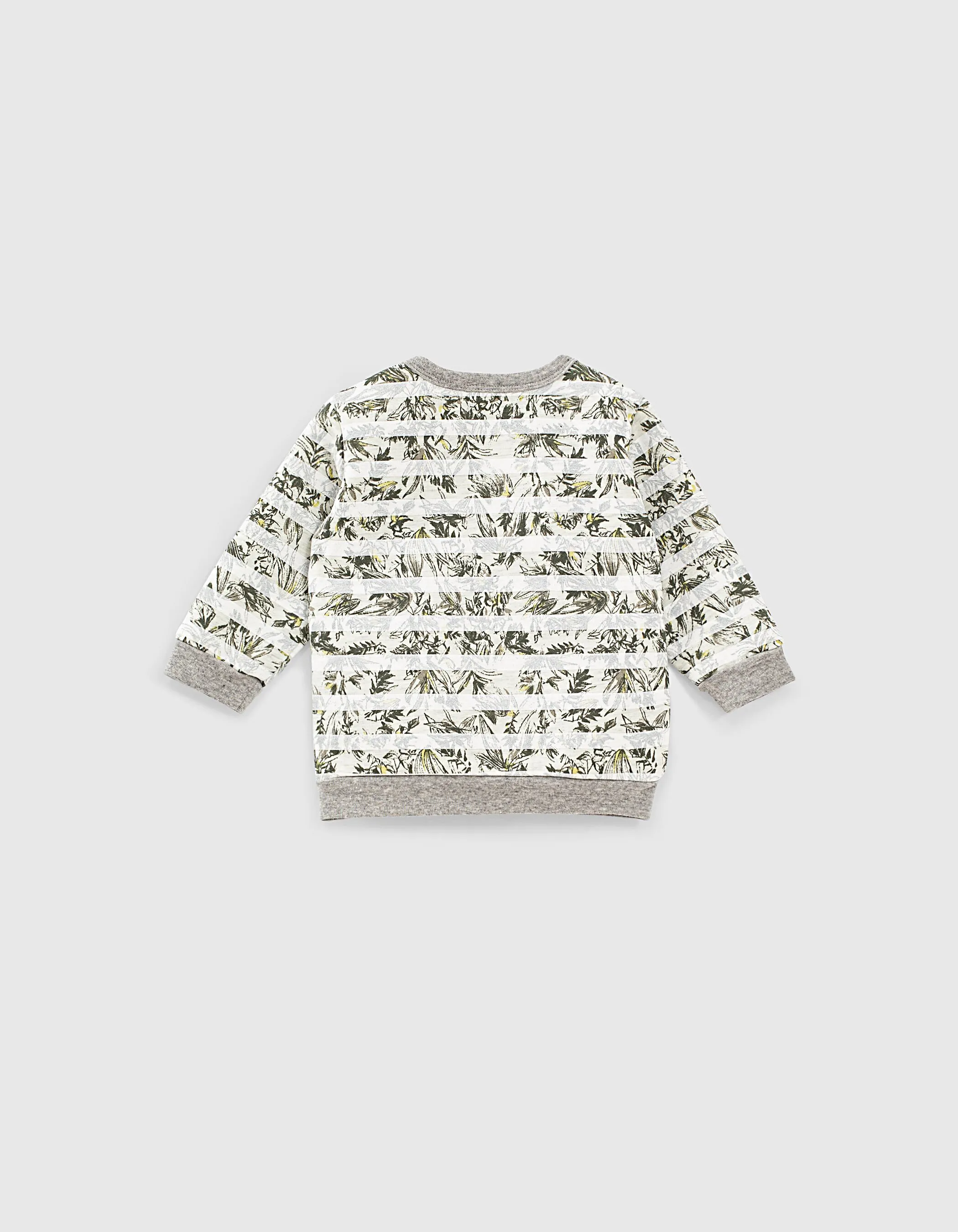 Sweat gris imprimé feuillage rayé blanc bébé garçon 