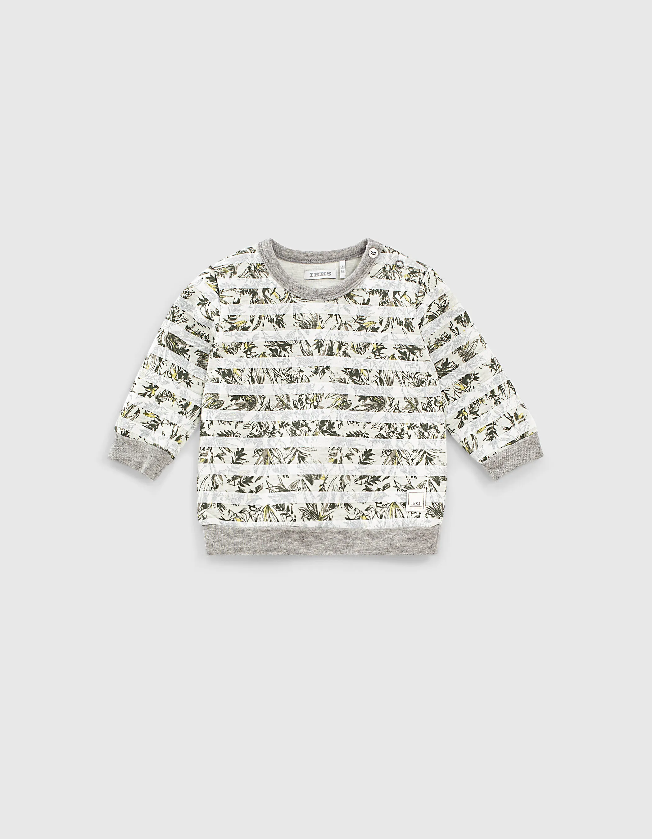 Sweat gris imprimé feuillage rayé blanc bébé garçon 