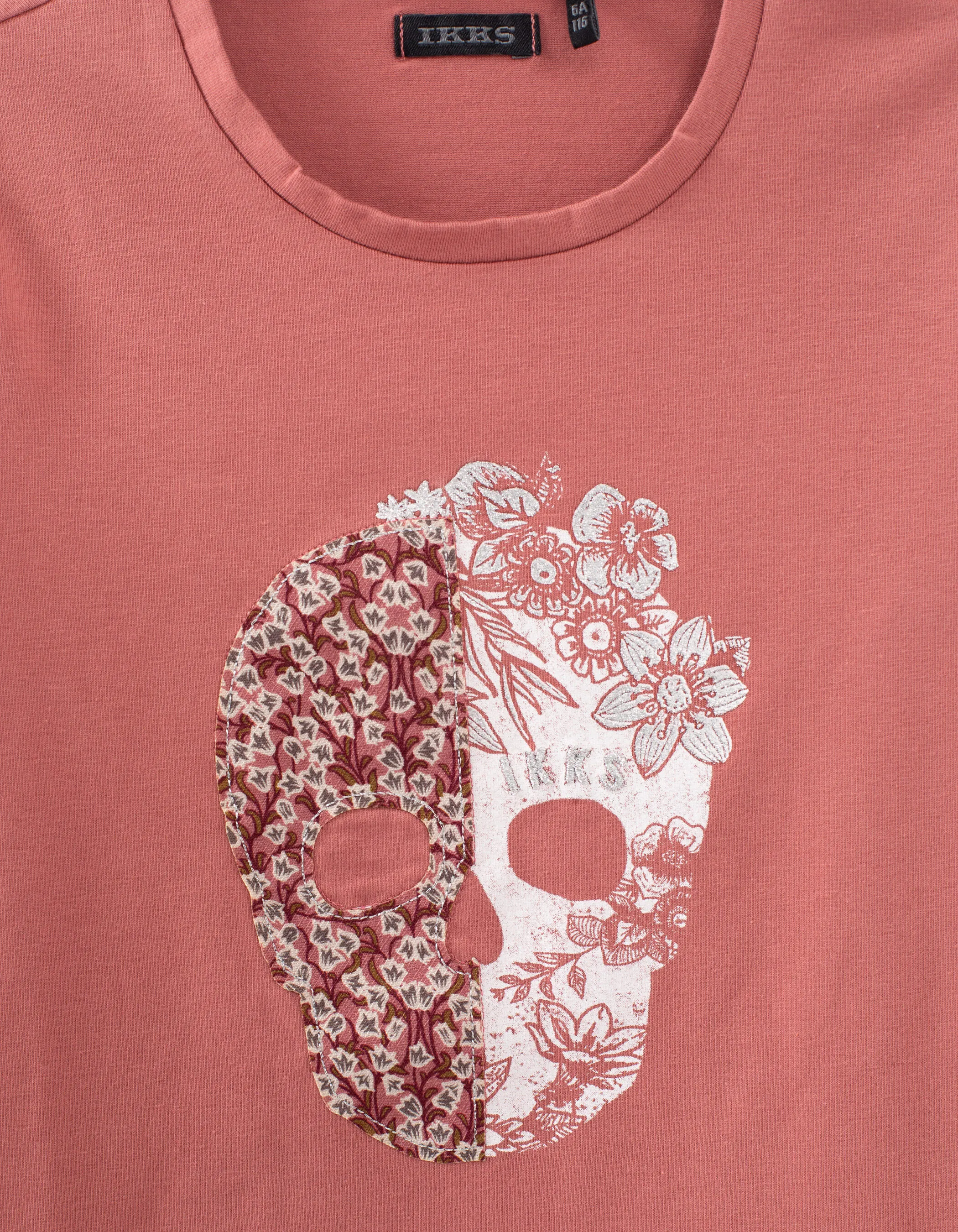 T-shirt bois de rose coton bio visuel tête de mort fille