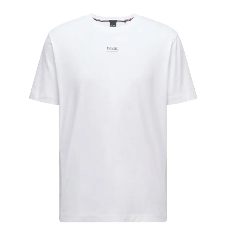 T-shirt Boss Tee-Tape en coton stretch blanc à logo multicolore